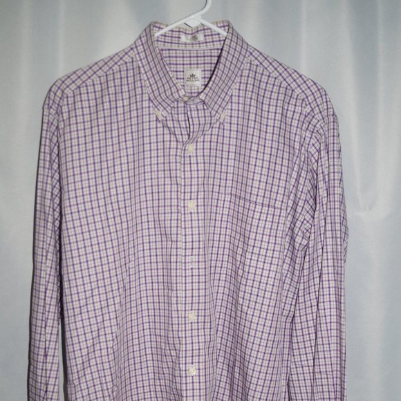Peter Millar Checked Golf Dress Shirt Casual Men's Large Purple White Cotton EUC - Picture 3 of 7